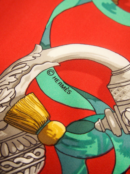 Vintage Hermes 100% silk scarf - Ferronnerie - Caty Latham design - Red