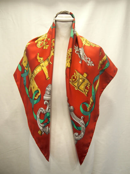 Vintage Hermes 100% silk scarf - Ferronnerie - Caty Latham design - Red