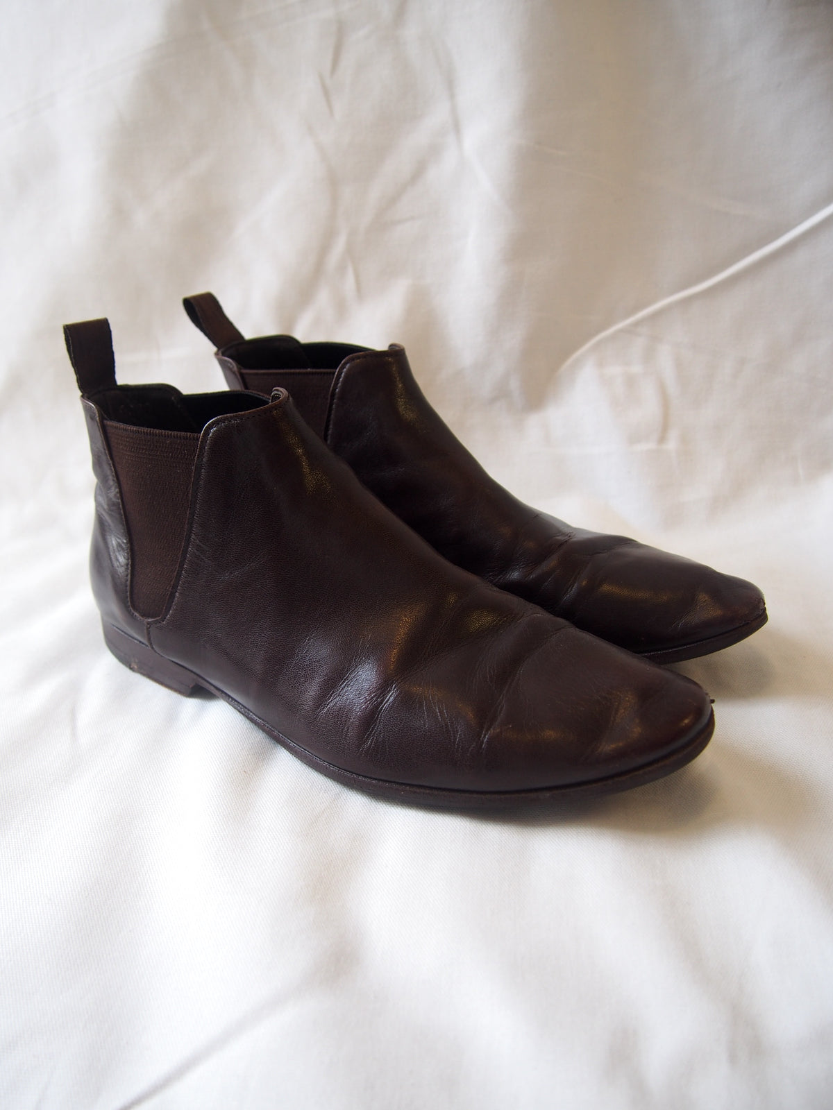 Prada brown leather round toe Chelsea boots - UK 6.5 - Made in France