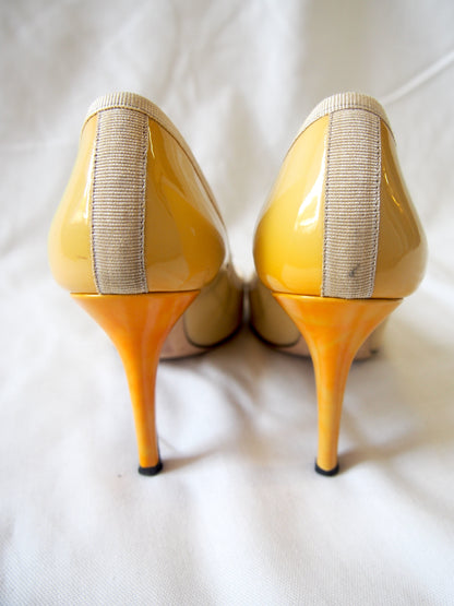 Dolce & Gabbana D&G cream orange patent leather high heels - EU38