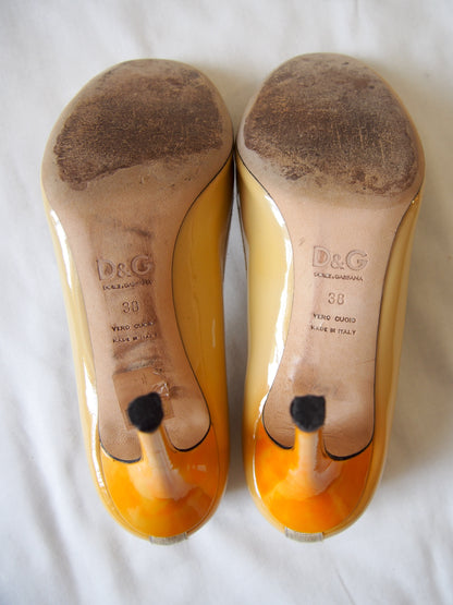 Dolce & Gabbana D&G cream orange patent leather high heels - EU38