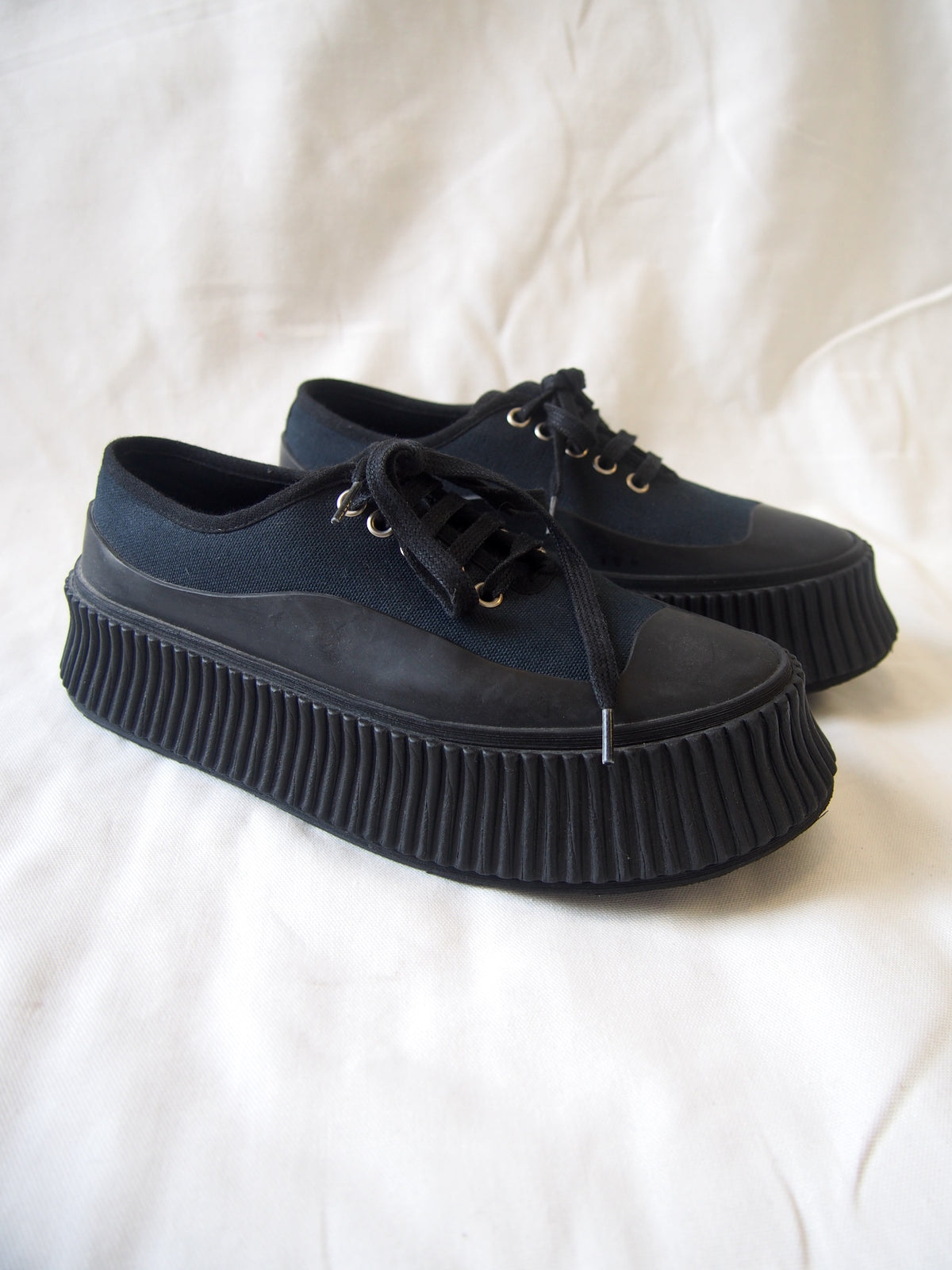 Jil Sander Canvas platform-soled low top trainers - Navy - EU 37