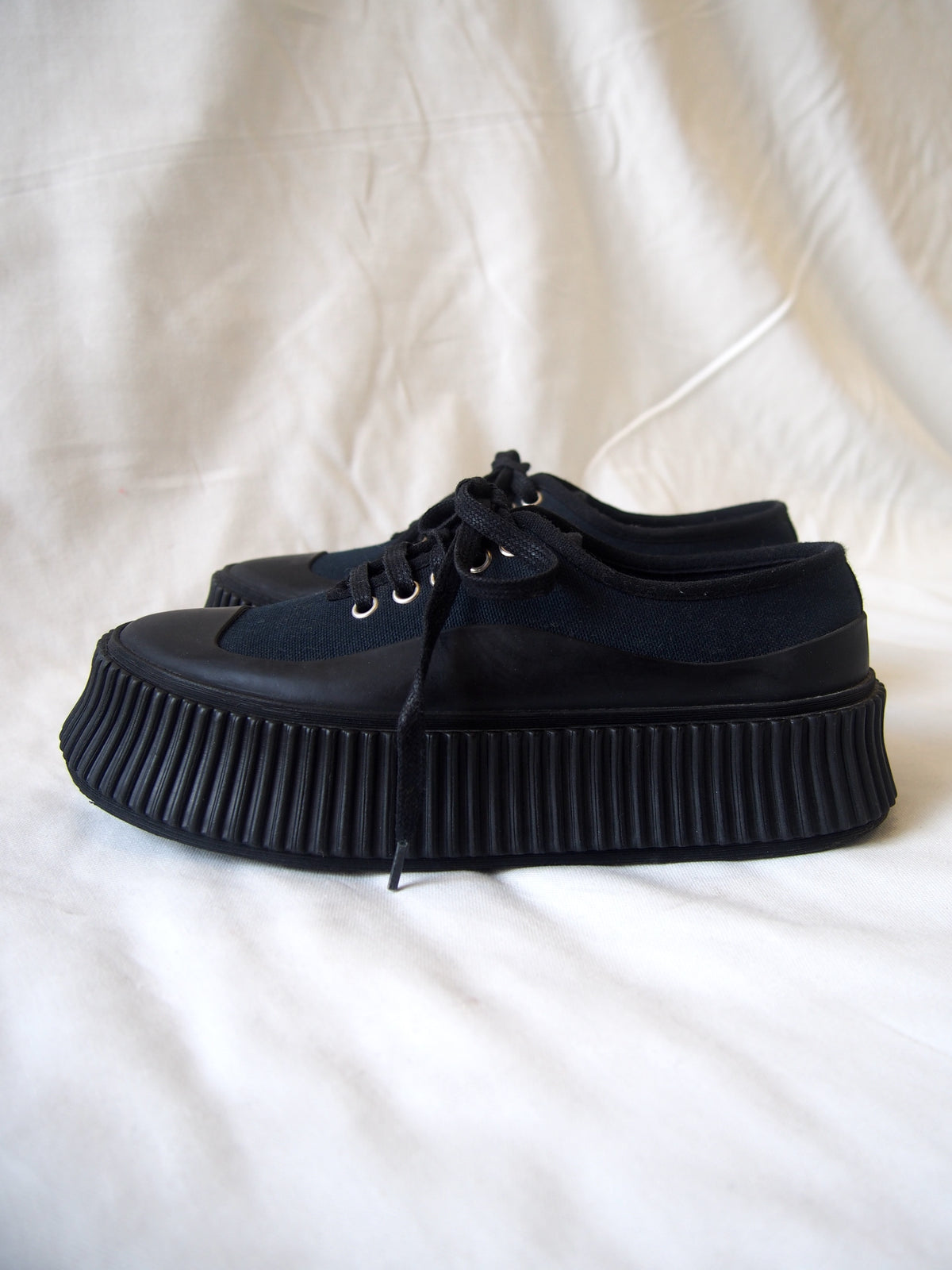 Jil Sander Canvas platform-soled low top trainers - Navy - EU 37