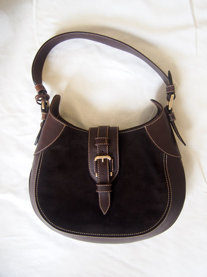 Bally 1990s Vintage crescent 'Hobo' suede & leather shoulder bag - Brown