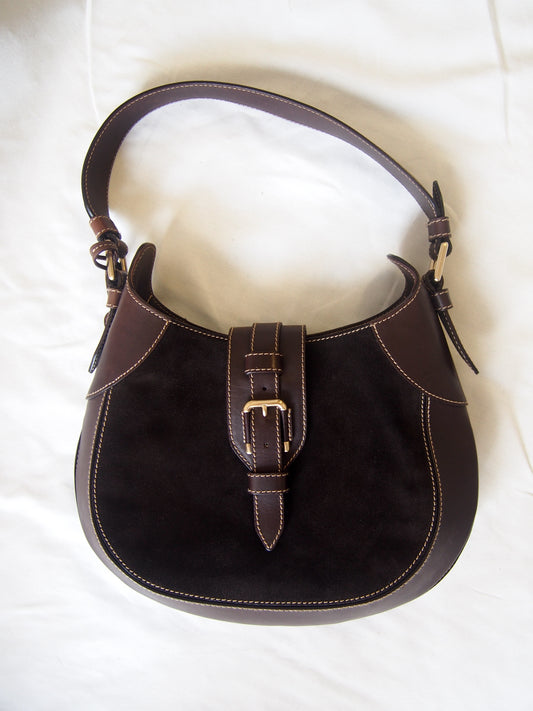 Bally 1990s Vintage crescent 'Hobo' suede & leather shoulder bag - Brown