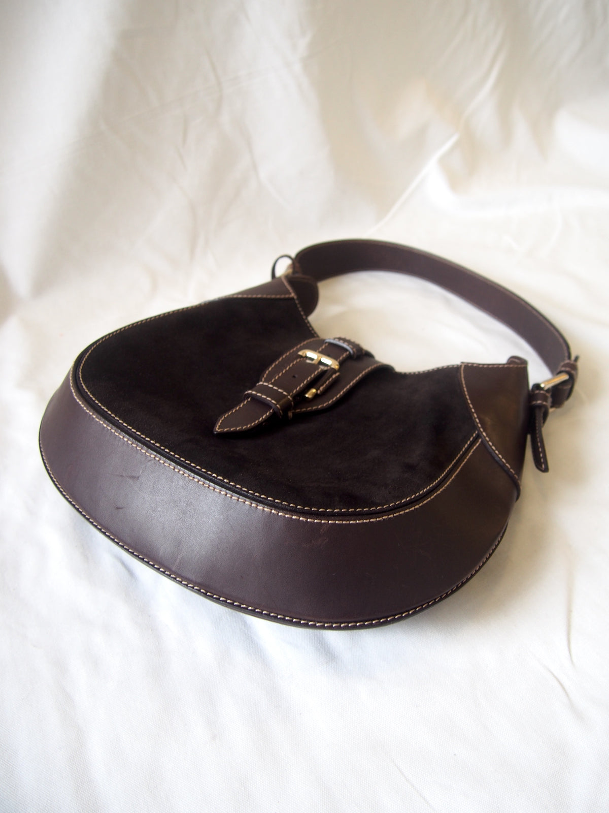 Bally 1990s Vintage crescent 'Hobo' suede & leather shoulder bag - Brown