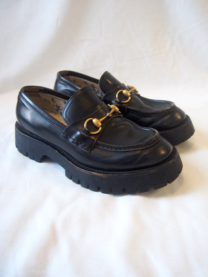 Gucci leather loafers with horsebit and lug sole - EU38 - Black