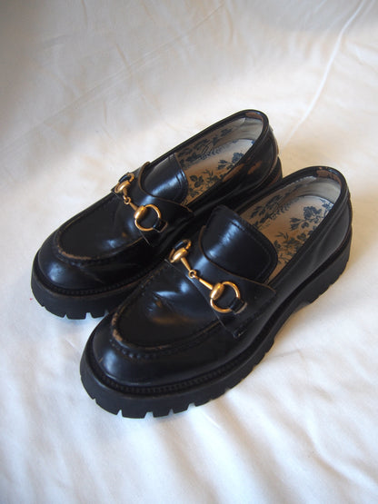 Gucci leather loafers with horsebit and lug sole - EU38 - Black