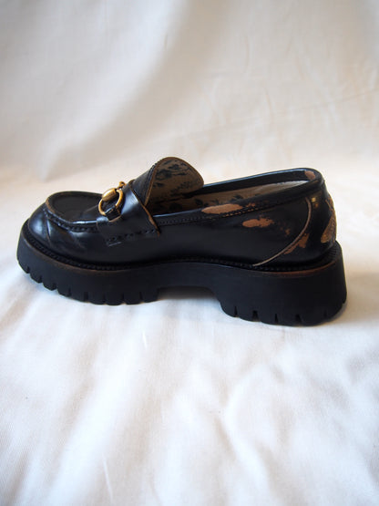 Gucci leather loafers with horsebit and lug sole - EU38 - Black