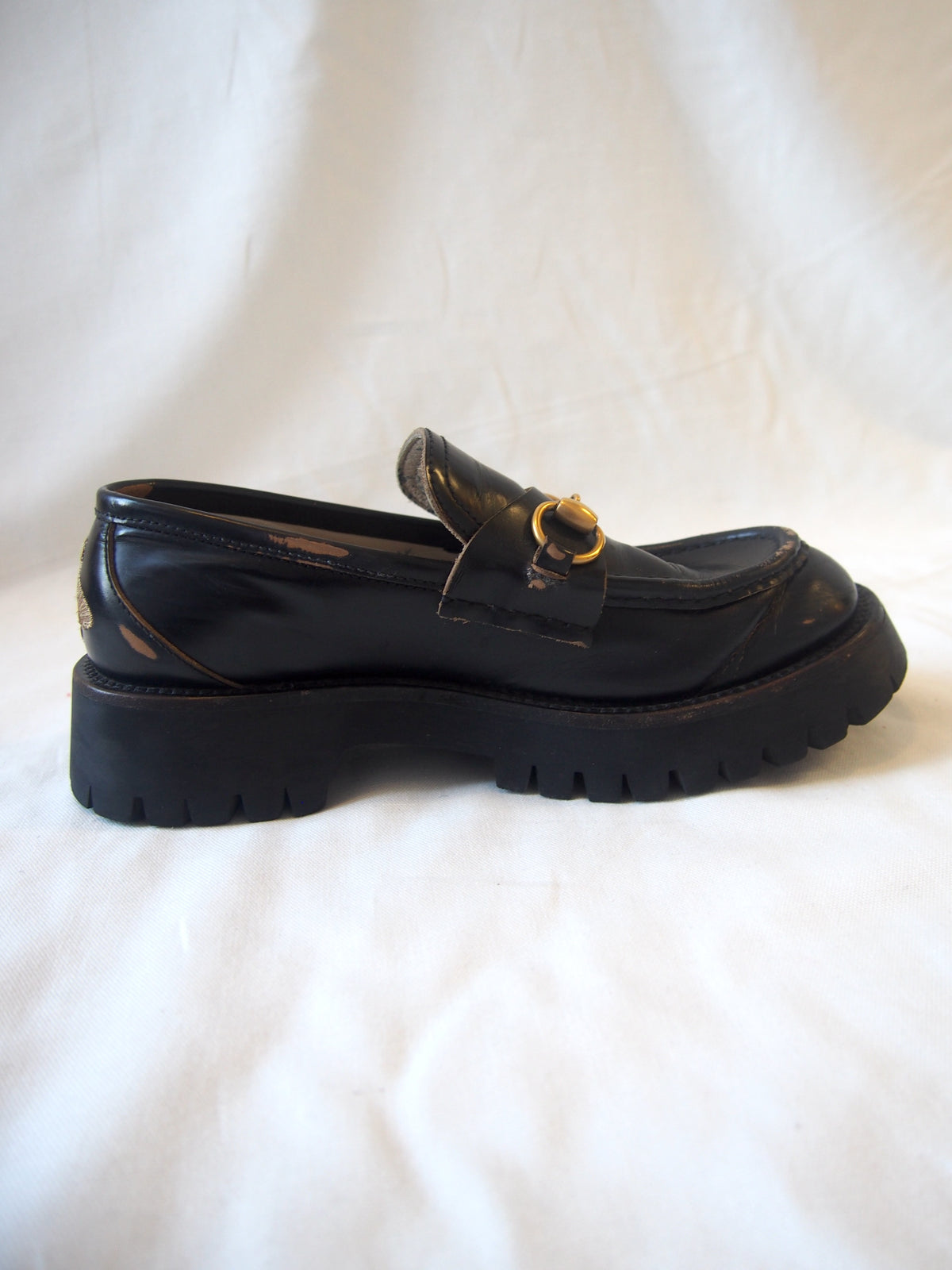 Gucci leather loafers with horsebit and lug sole - EU38 - Black