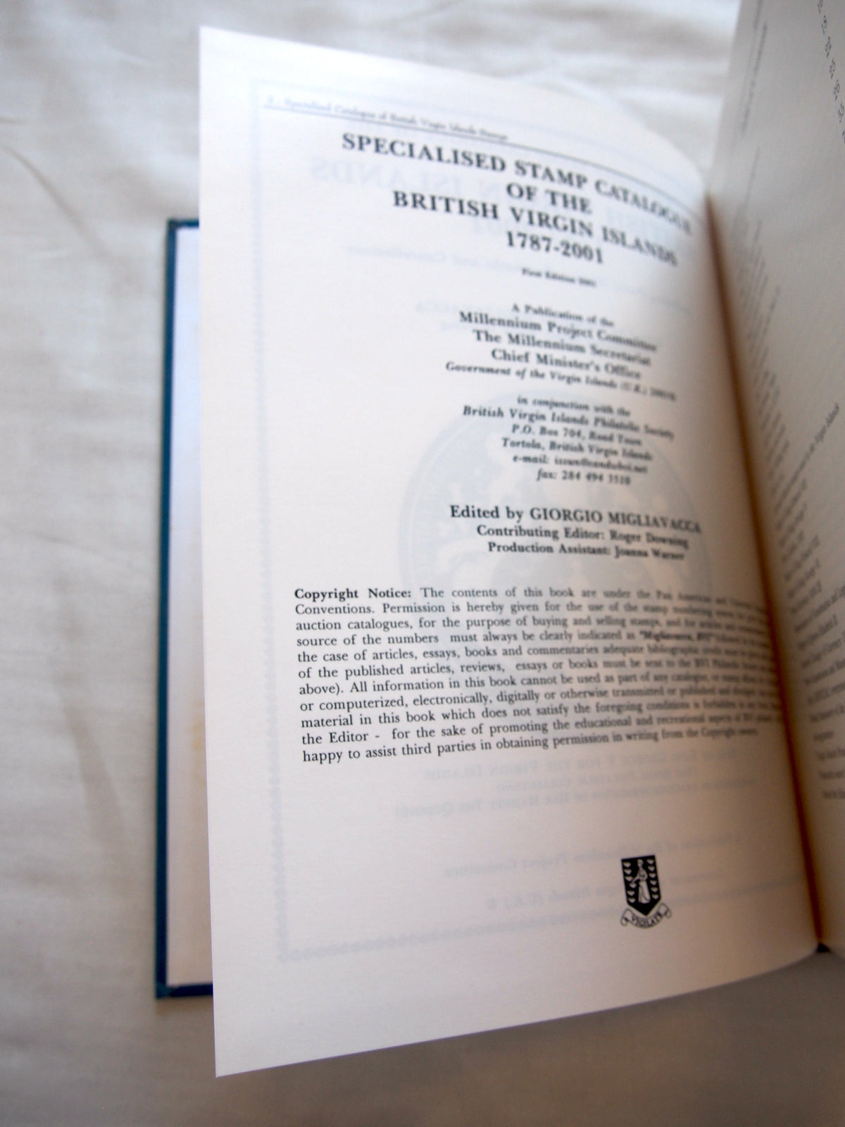 Specialised stamp catalogue of the British Virgin Islands 1787-2001 book