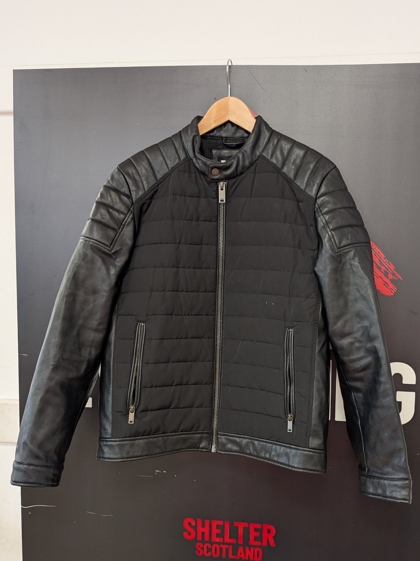 DKNY Black Faux Leather Jacket Size M