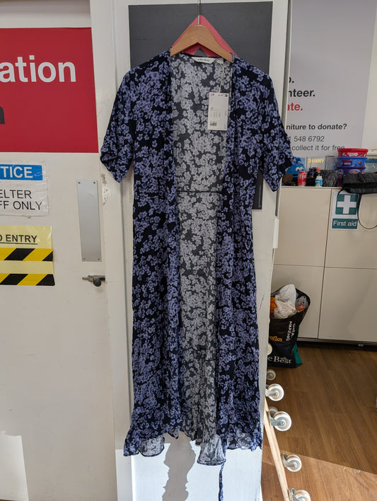 BNWT & Other Stories Blue/Black Floral Wrap Tea Dress Size 12