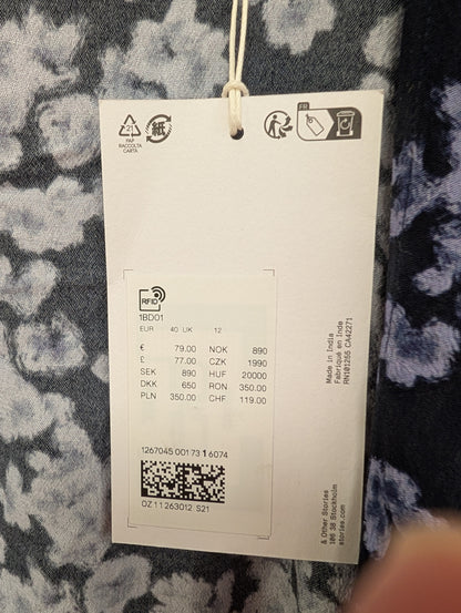 BNWT & Other Stories Blue/Black Floral Wrap Tea Dress Size 12