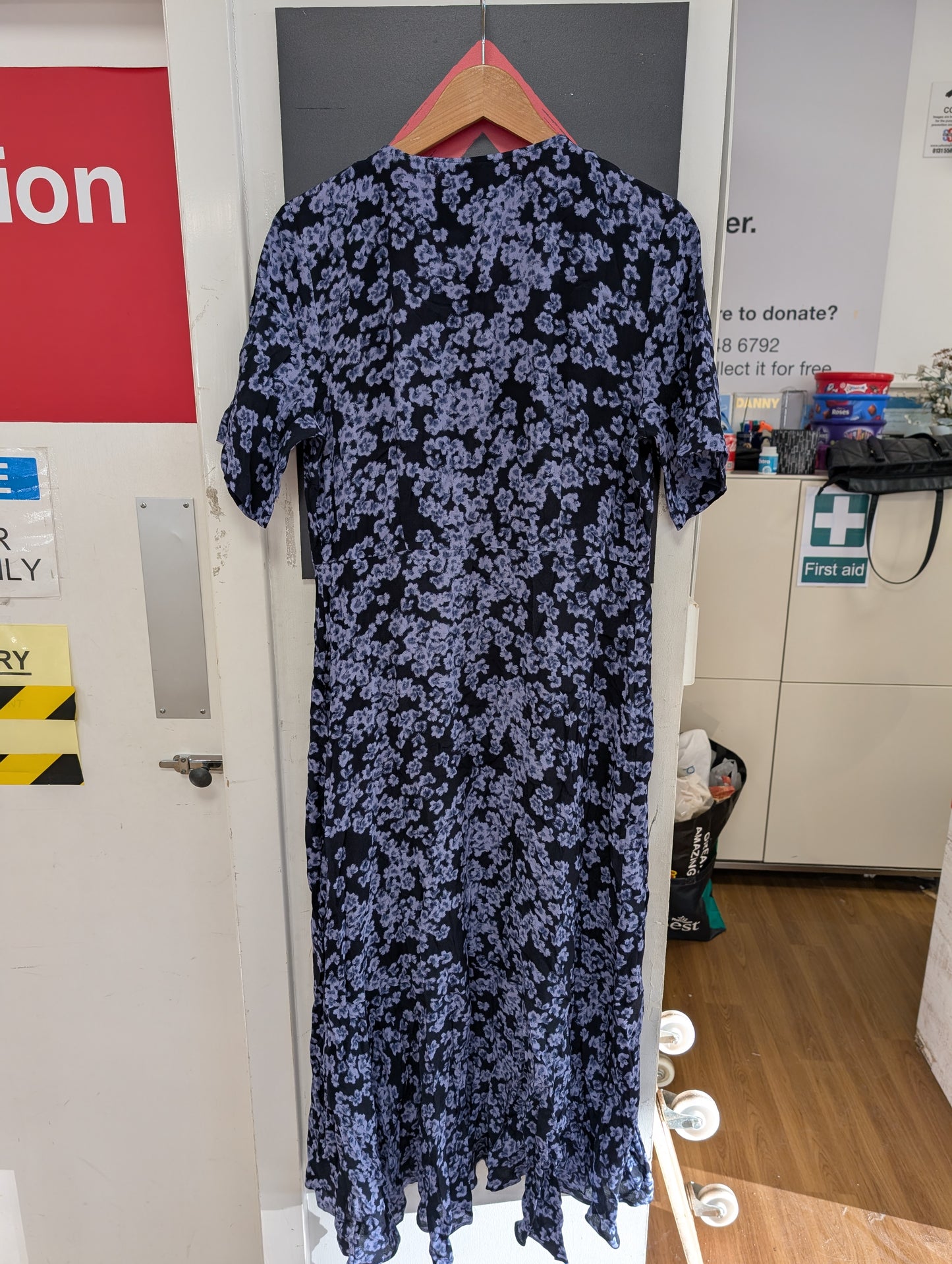 BNWT & Other Stories Blue/Black Floral Wrap Tea Dress Size 12