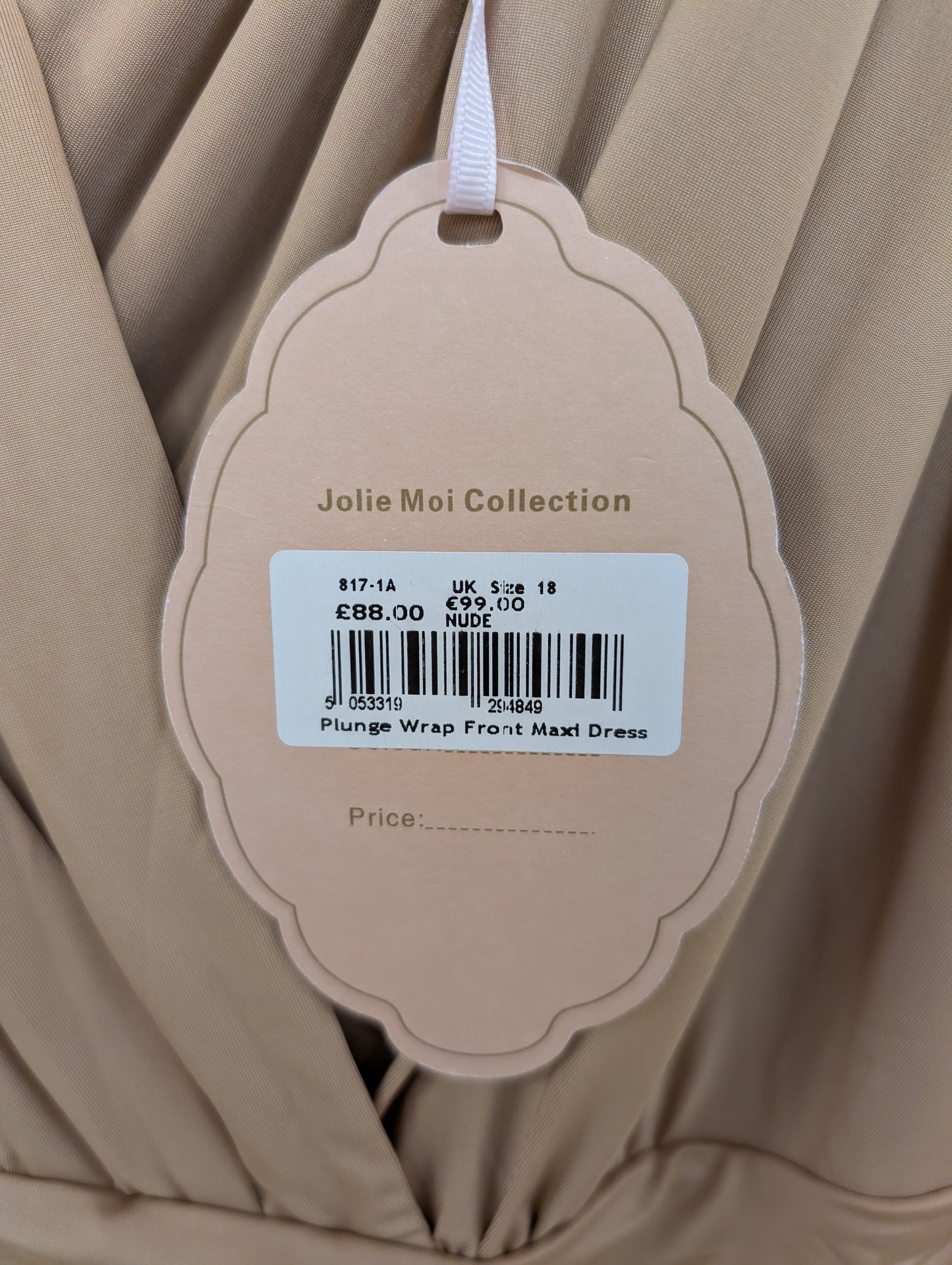 BNWT Jolie Moi Nude Plunge Front Wrap Maxi Dress Size 18