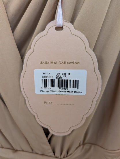 BNWT Jolie Moi Nude Plunge Front Wrap Maxi Dress Size 18