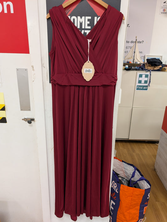 BNWT Jolie Moi Burgundy Plunge Front Wrap Maxi Dress Size 18