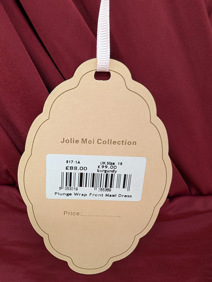 BNWT Jolie Moi Burgundy Plunge Front Wrap Maxi Dress Size 18