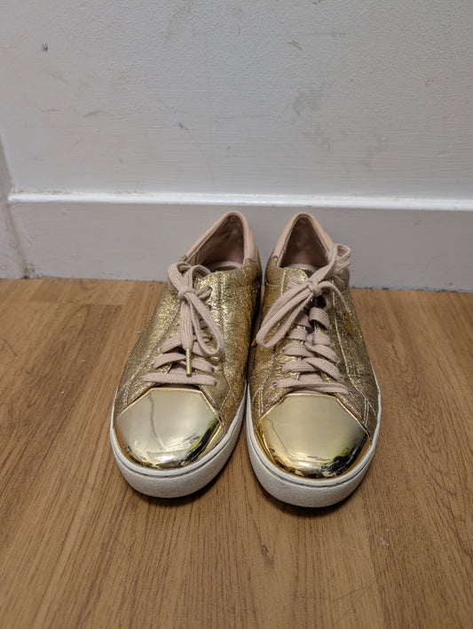 Michael Kors Metallic Gold/Nude Leather Frankie Trainers Size 7.5