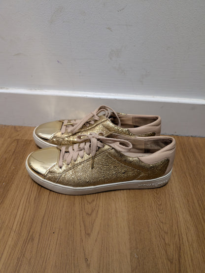 Michael Kors Metallic Gold/Nude Leather Frankie Trainers Size 7.5