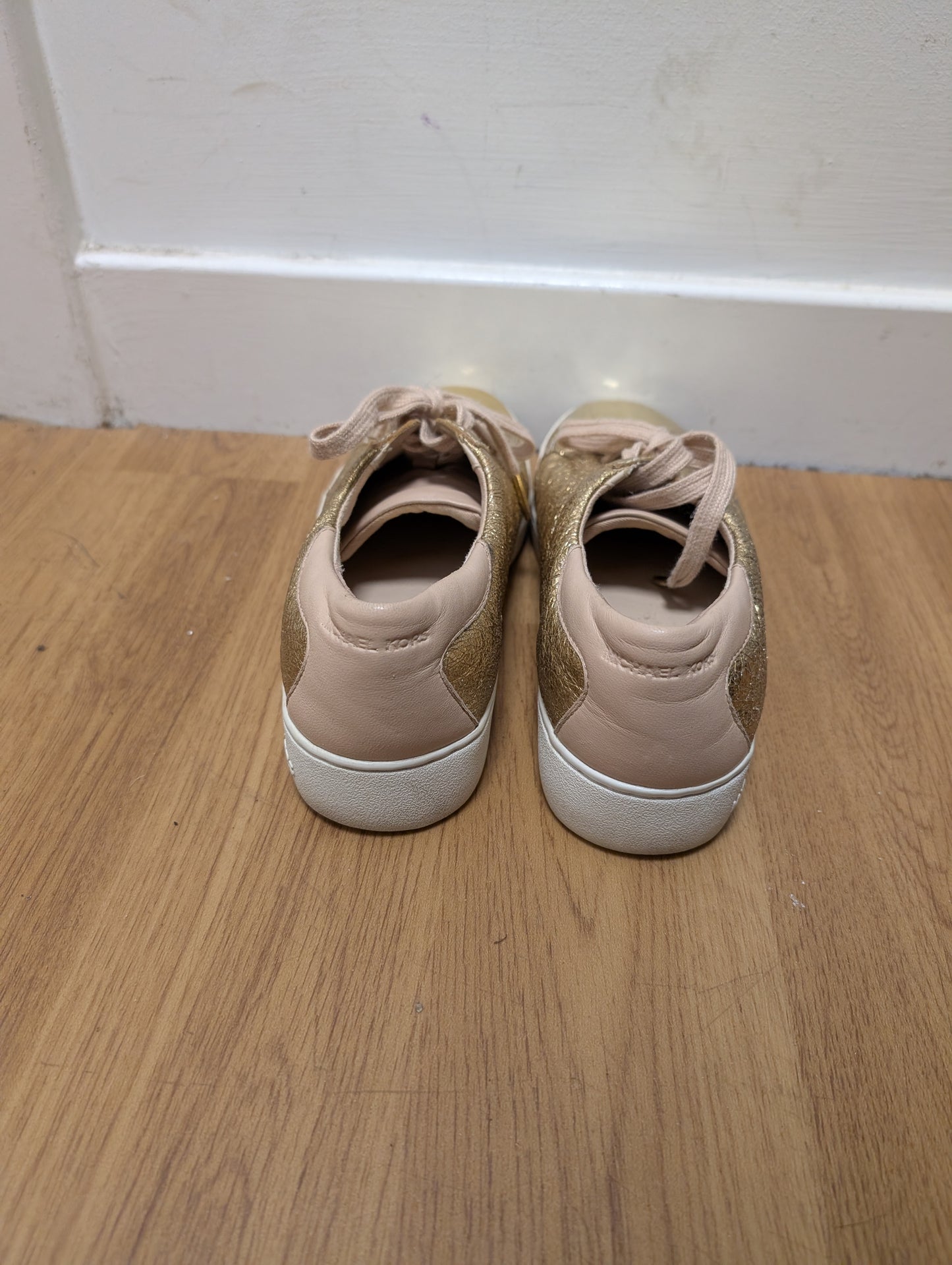 Michael Kors Metallic Gold/Nude Leather Frankie Trainers Size 7.5