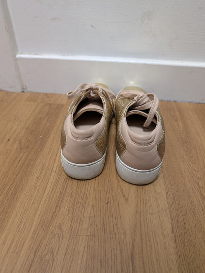 Michael Kors Metallic Gold/Nude Leather Frankie Trainers Size 7.5