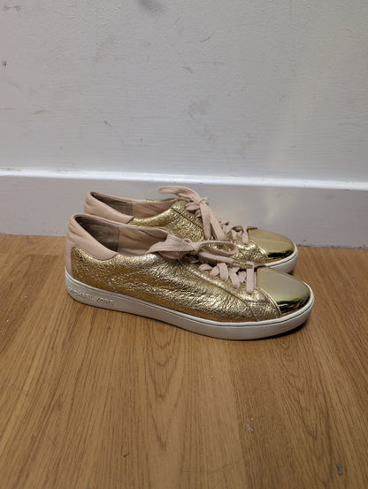 Michael Kors Metallic Gold/Nude Leather Frankie Trainers Size 7.5