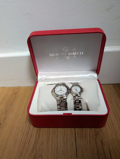 Rojas Quartz Silver His & Her Stainless Steel Boxed Watch Set