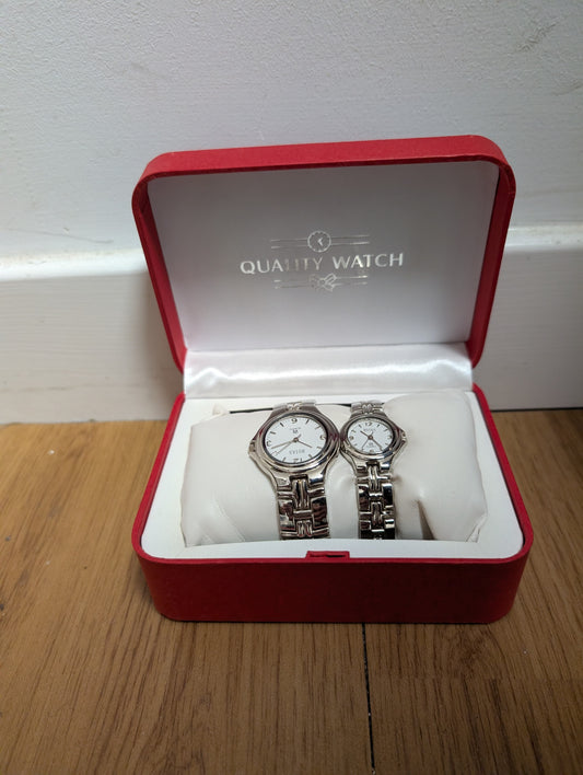 Rojas Quartz Silver His & Her Stainless Steel Boxed Watch Set