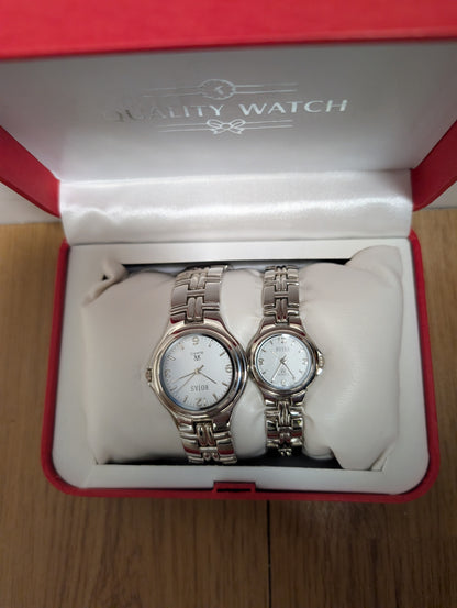 Rojas Quartz Silver His & Her Stainless Steel Boxed Watch Set