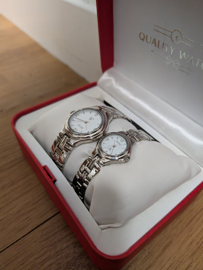 Rojas Quartz Silver His & Her Stainless Steel Boxed Watch Set