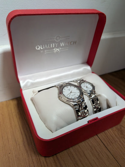 Rojas Quartz Silver His & Her Stainless Steel Boxed Watch Set