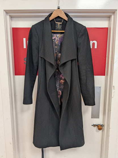 Ted Baker Black Wool Blend Long Coat Size XS