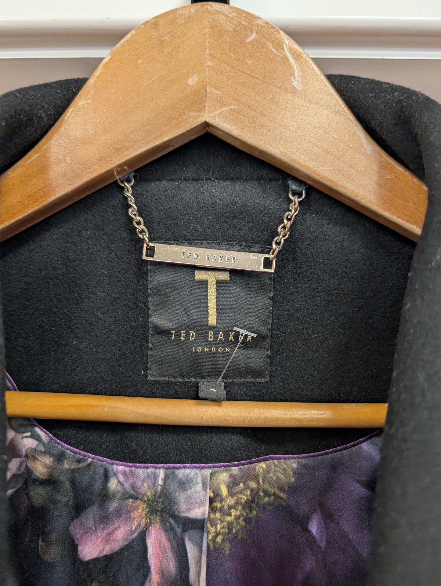 Ted Baker Black Wool Blend Long Coat Size XS