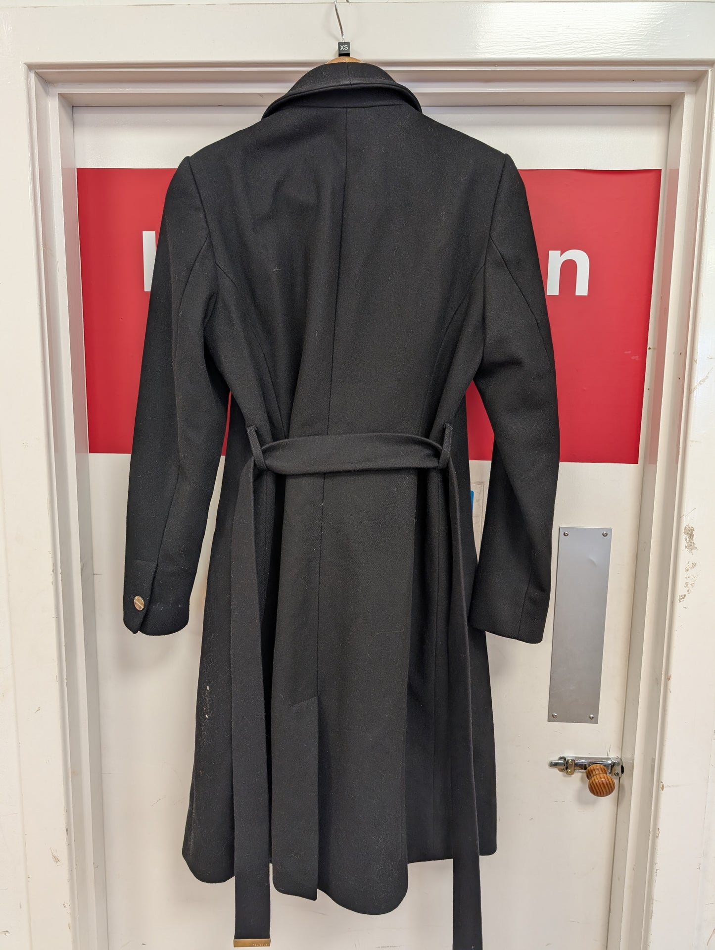 Ted Baker Black Wool Blend Long Coat Size XS