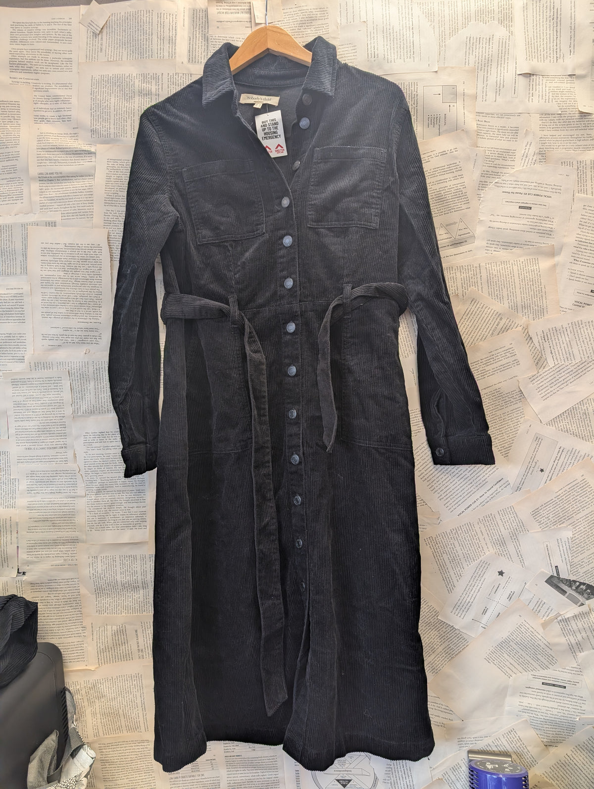 Nobody's Child Black Cord Finchley Shirt Dress Size 8