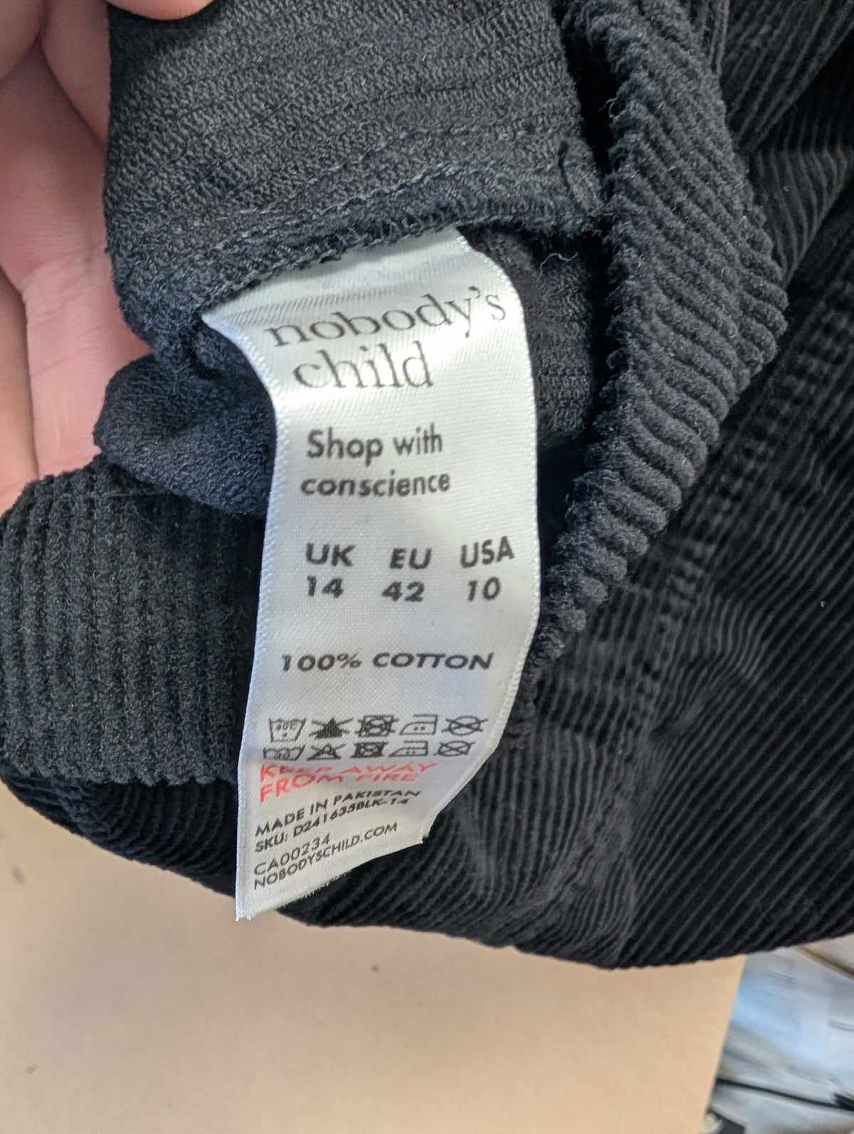 Nobody's Child Black Cord Finchley Shirt Dress Size 8