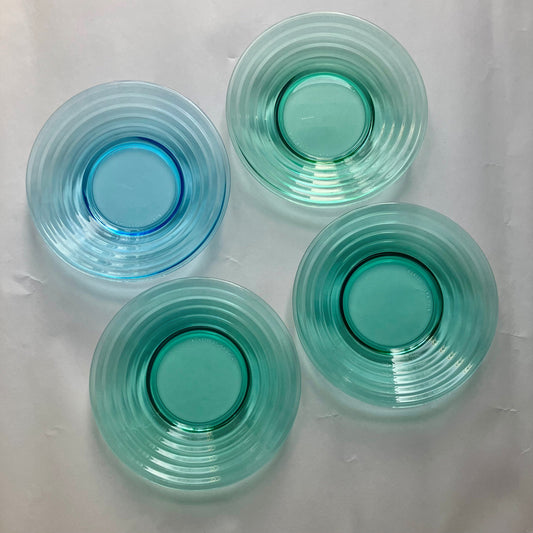 Aino Aalto for Iittala collectible small glass plates x 4 - Green and Blue