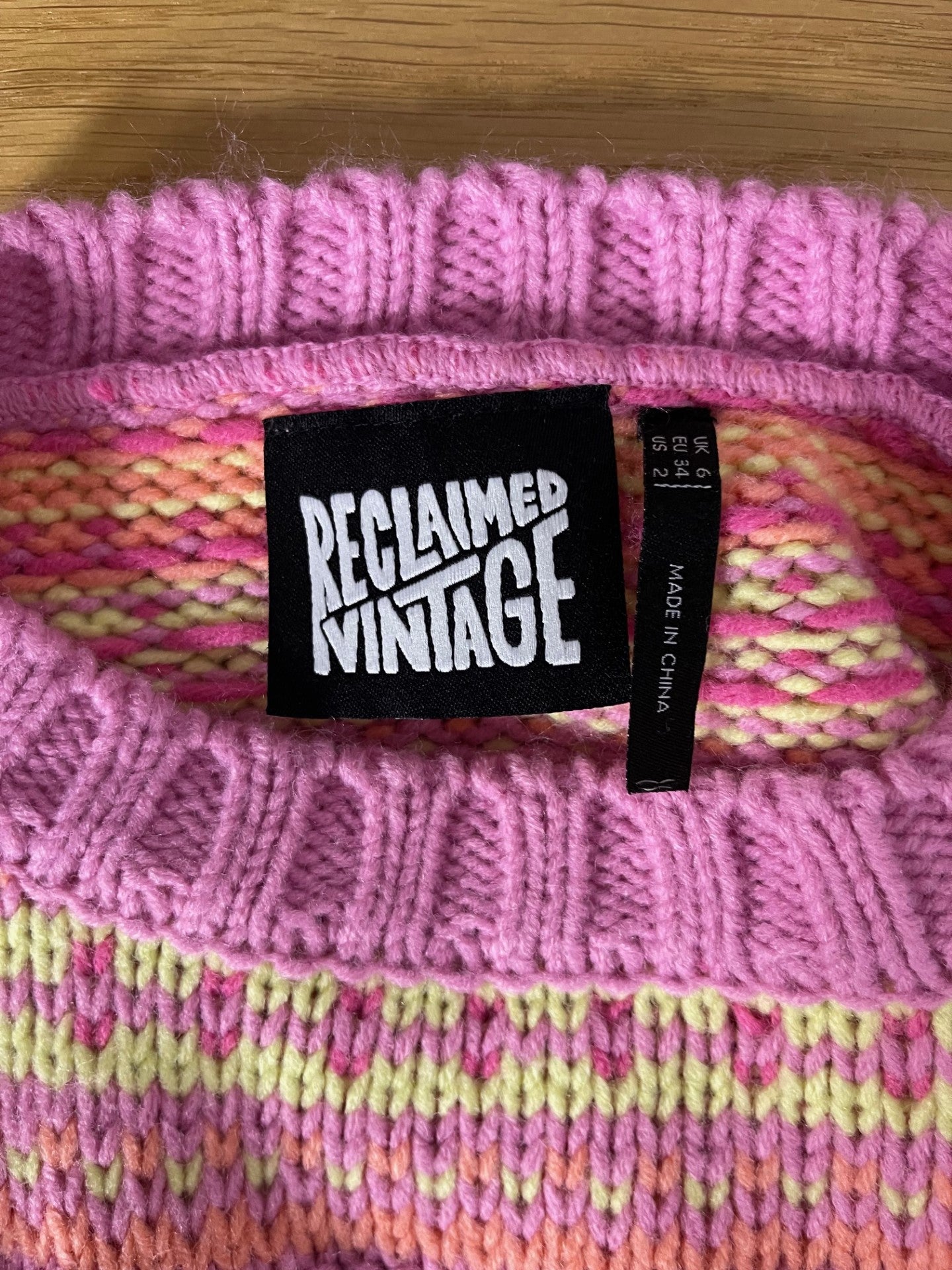 Reclaimed Vintage Pink Pattern Knit Jumper Size 6 – Shop for Shelter