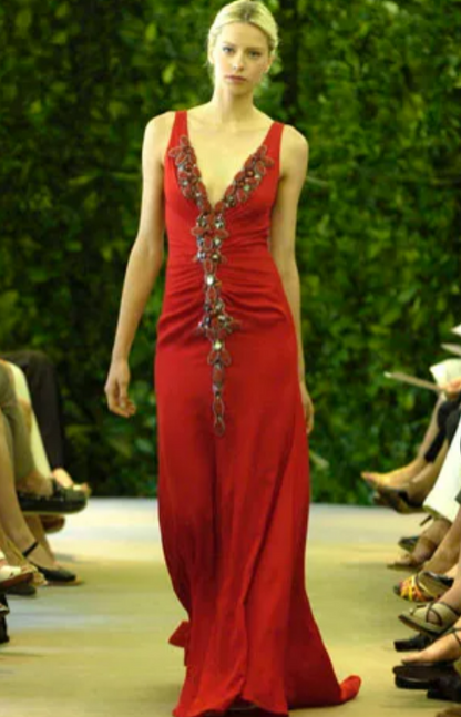 Carolina Herrera Red Silk Evening Gown Dress Resort 2008