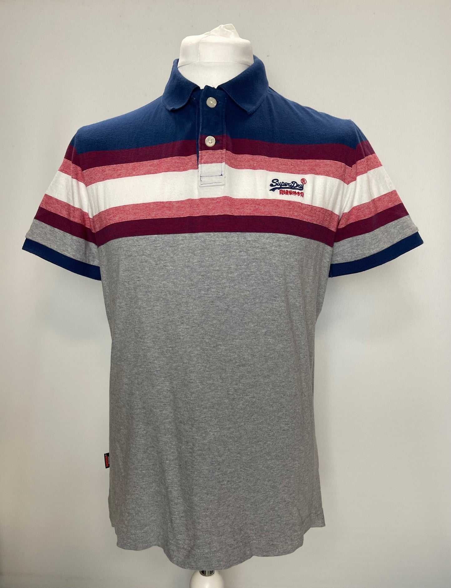 Superdry Grey and Multi Polo Top Large