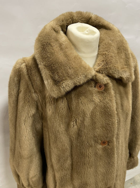 Tissavel France Vintage Brown Faux Fur Coat Medium