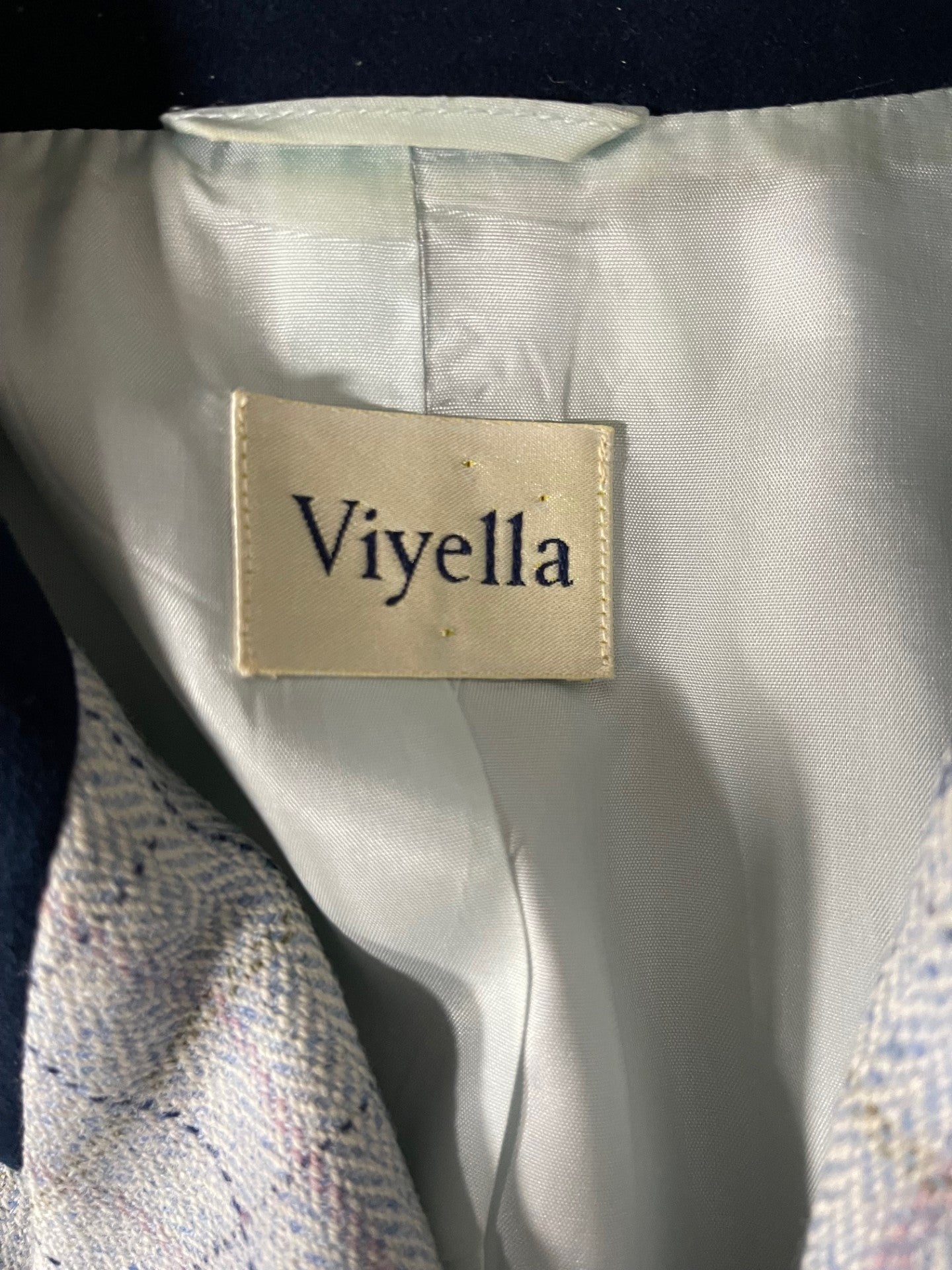 Vintage Viyella Blue Wool Check Coat Size 14