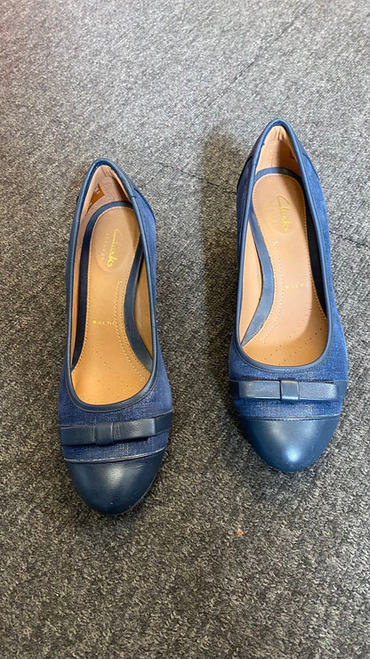 Clarks Blue Low Heel Court Shoe Wide Fit 6.5