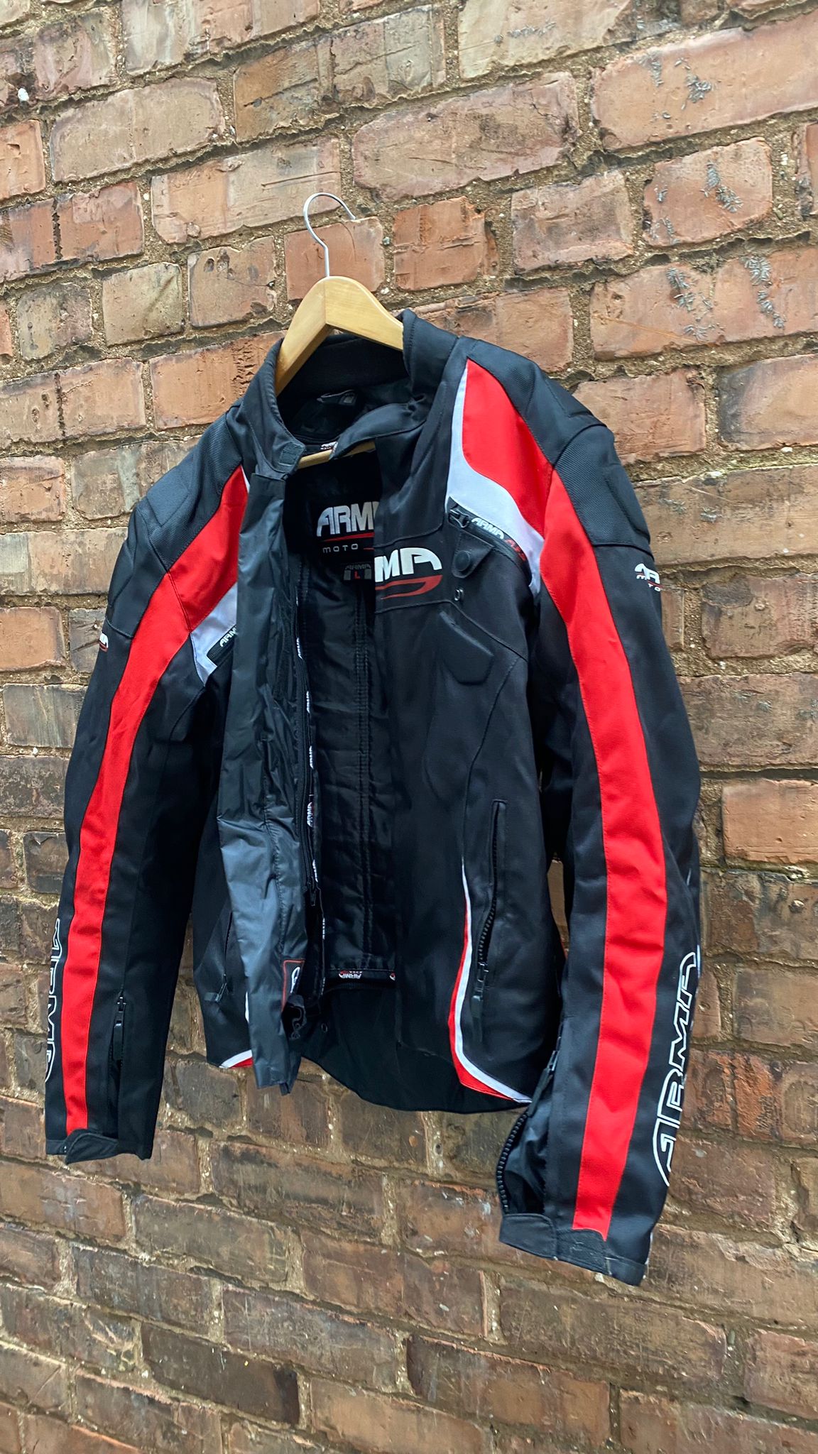 Arma Moto Biker Jacket Large for Motorbike, Black and red