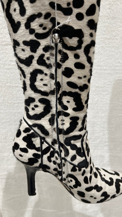 Manolo Blahnik Leopard Print Calf Hair Knee-High Boots Women’s Size 37