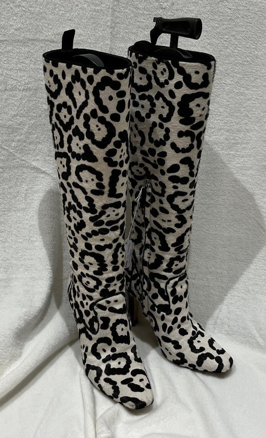 Manolo Blahnik Leopard Print Calf Hair Knee-High Boots Women’s Size 37