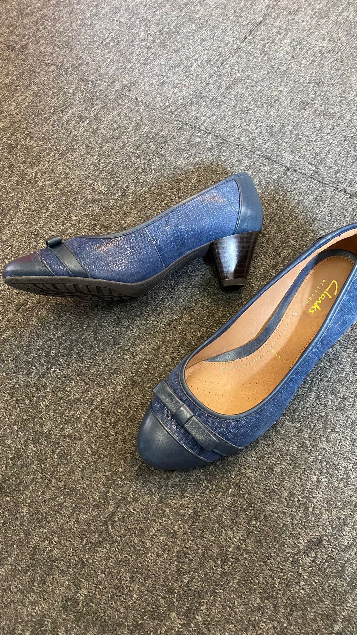 Clarks Blue Low Heel Court Shoe Wide Fit 6.5