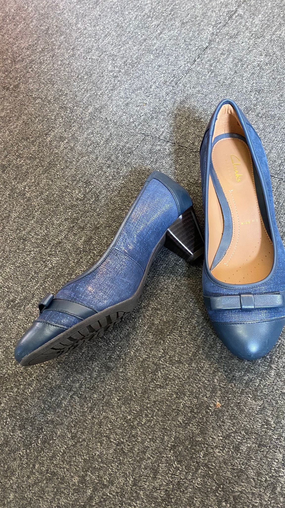 Clarks Blue Low Heel Court Shoe Wide Fit 6.5